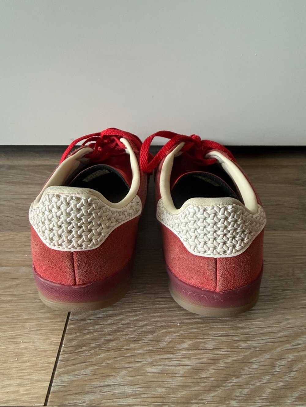 Adidas Gazelle Red Suede Sneakers with White Stripes - Picture 3 of 5